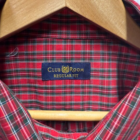 Club Room Button Up Shirt Men 17 Red Plaid Cotton Wrinkle Resistance Regular Fit - Picture 4 of 13